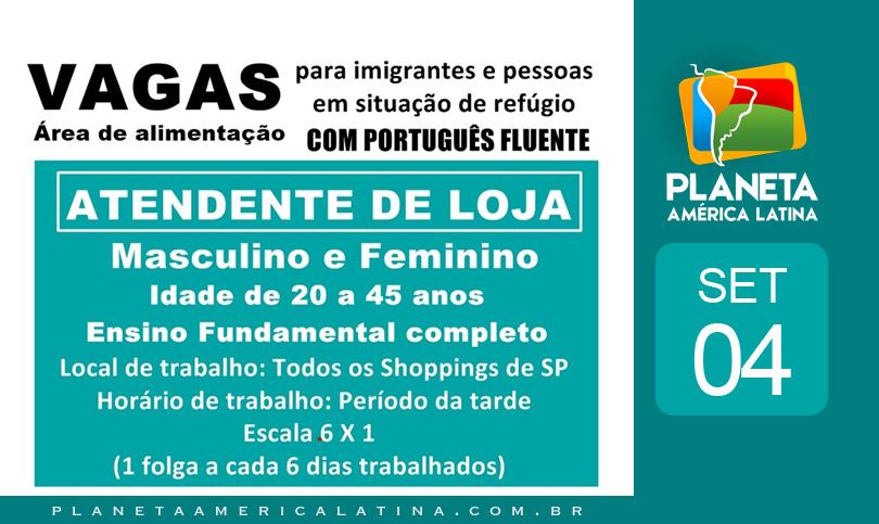 Vagas para imigrantes e pessoas em situação de refúgio